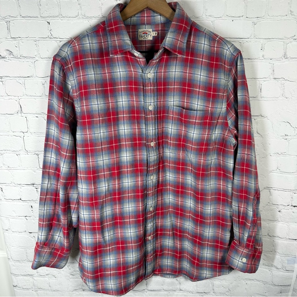 Faherty Double Cloth Button Down Long Sleeve Shirt Plaid Size Large
